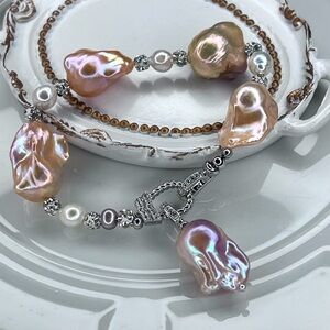 🔥🔥 Handcrafted Freshwater Unicorn 🦄 Pink Flameball Pearl Bracelet Pendant